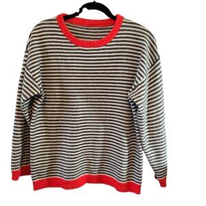KNIT SWEATER STRIPED PULLOVER CONTRAST TRIM RELAXED SIZE SMALL SOFT COZY